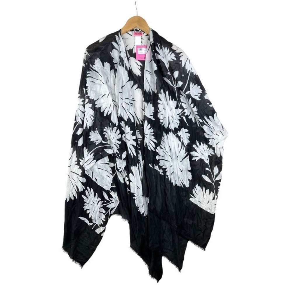 New Kate Spade Floral Print Open‎ Gerbera Ruana One Size Black/White